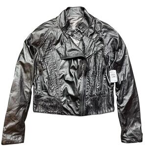 Blank NYC Faux Leather Moto Jacket Lightweight Metallic Pewter Gray Size L
